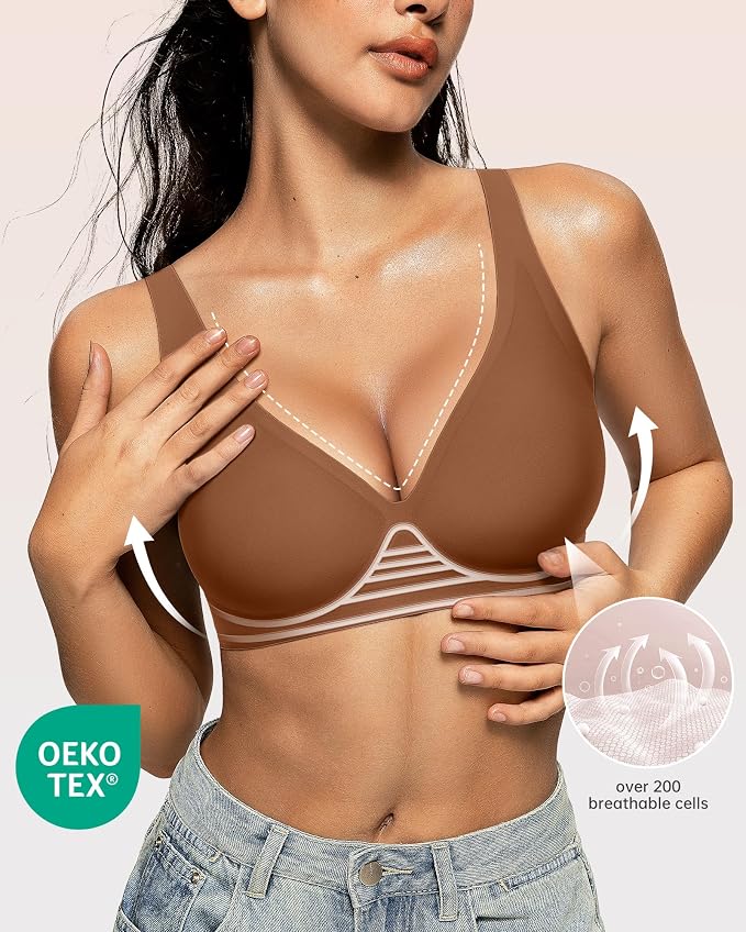 OEAK Womens Deep V Bras Wireless Comfortable Bra Supportive No Underwire Bras - Image 2