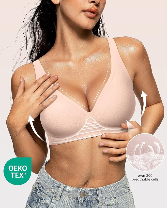 OEAK Womens Deep V Bras Wireless Comfortable Bra Supportive No Underwire Bras - Image 2
