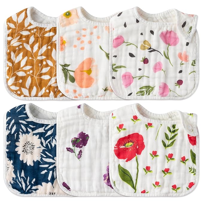 Zainpe 6Pcs Snap Muslin Cotton Baby Bibs Flower Pattern Infants Drooling Bib by Zainpe