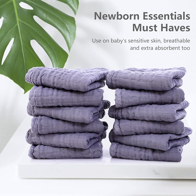 SWEET DOLPHIN 12 Pack Muslin Burp Cloths Large 100% Cotton Hand Washcloths - Image 3