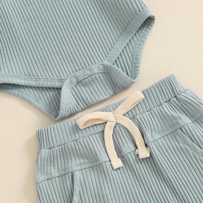 Newborn Baby Boy Girl Clothes Ribbed Knitted Long Sleeve Romper Pants Solid - Image 6