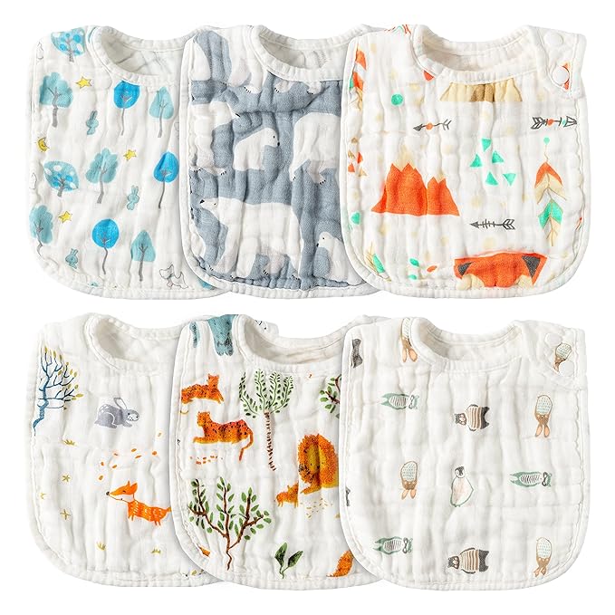 Zainpe 6Pcs Snap Muslin Cotton Bibs by Zainpe