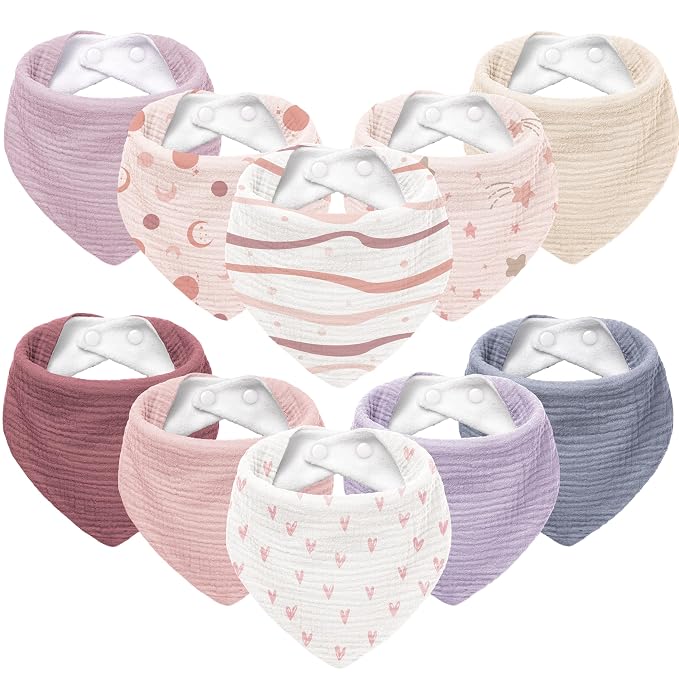 Susurration Muslin Baby Bibs 10Pack Bandana Drool Bibs Soft Adjustable Newborn by Susurration