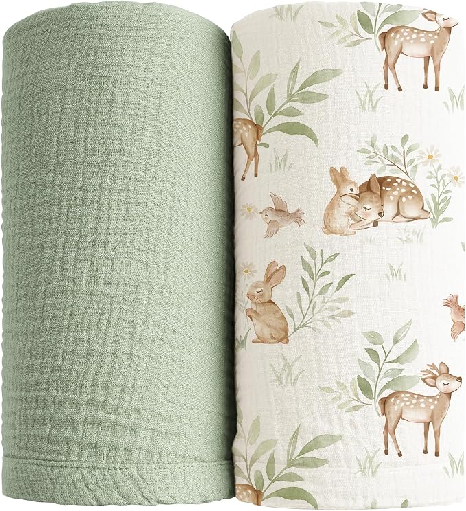 Konssy Muslin Swaddle Blankets for Girls Boys 2 Pack, 100% Cotton Receiving by Konssy