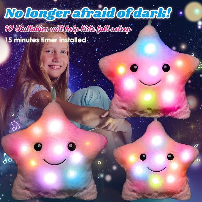 Cuteoy 13" Musical Pink Star Plush Pillow Glowing Twinkle Night Light Stuffed - Image 6