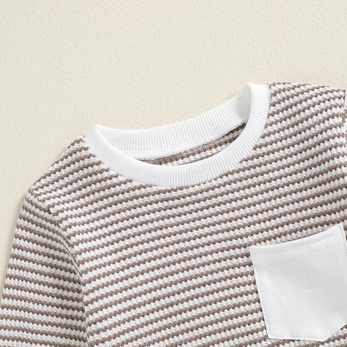 Toddler Baby Boy Fall Clothes Waffle Outfit Long Sleeve Color Blocking - Image 2