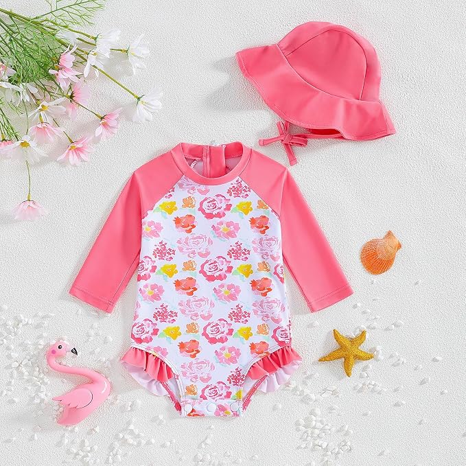 WOLBAY Baby Girl Swimsuit Long Sleeve One Piece Rash Guard - Image 2