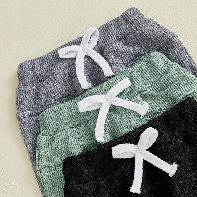 Sejardin Toddler Baby Boy Girl Pants 3 Pack Solid Color Elastic Waist Jogger - Image 6