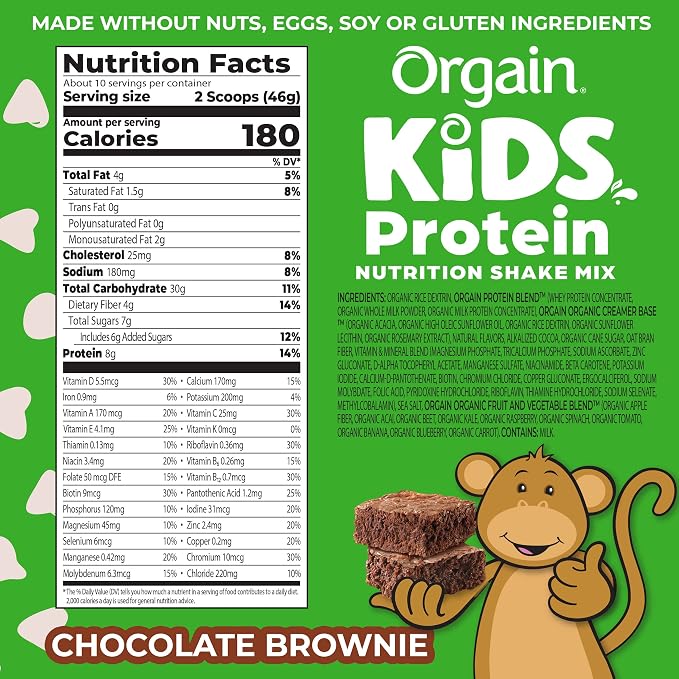 Orgain Kids Protein Powder Shake Mix, Chocolate Brownie - 8g Grass-Fed Dairy - Image 2