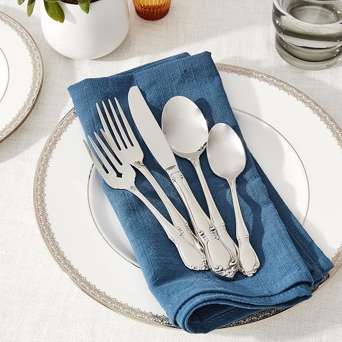 Oneida Silverware Set, Chateau 5-Piece Fine Flatware Place Setting, Service - Image 2