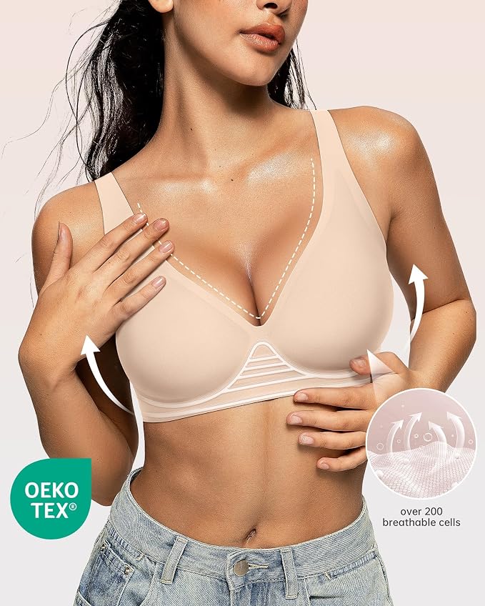 OEAK Womens Deep V Bras Wireless Comfortable Bra Supportive No Underwire Bras - Image 2