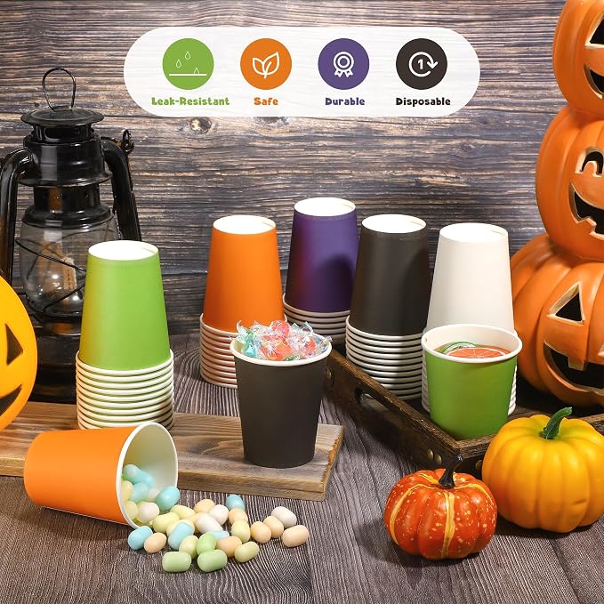 URATOT 60 Pieces Halloween Party Cups 9 Ounce Disposable Paper Cups Black and - Image 4