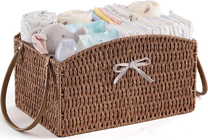 HBlife Diaper Caddy Organizer, Large Hand-Woven Storage Basket by HBlife