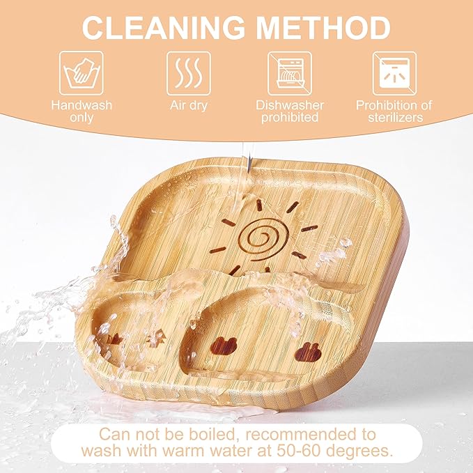 Suction Plates Bowls Set for Baby Toddler Non-Toxic Bamboo Feeding Set - Image 5