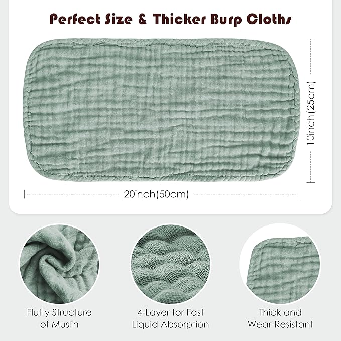 Muslin Burp Cloths 100% Cotton Large 20''x10'' Extra Soft and Absorbent Baby - Image 4