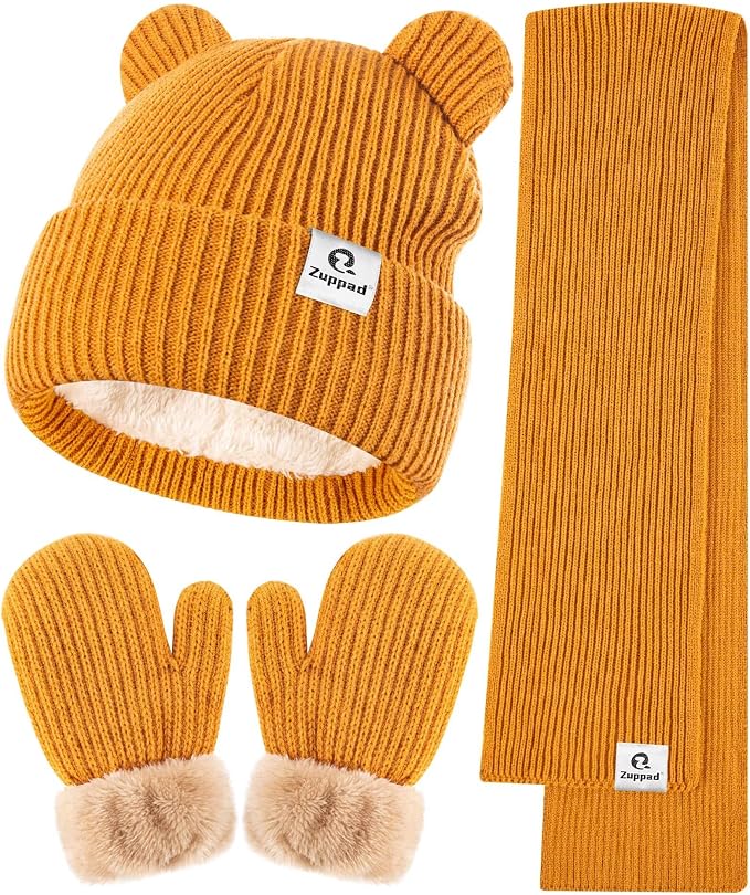 Baby Beanie Mittens Scarf Set, Toddler Infant Kids Winter Hat by zuppad