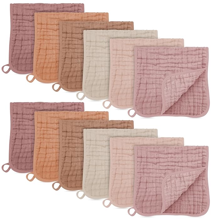 SWEET DOLPHIN 12 Pack Muslin Burp Cloths Large 100% Cotton Burping Clothes by SWEET+DOLPHIN