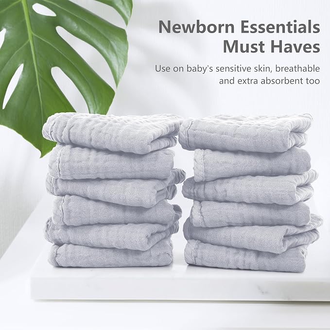 SWEET DOLPHIN 12 Pack Muslin Burp Cloths Large 100% Cotton Hand Washcloths - Image 3