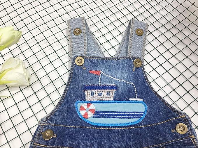 KIDSCOOL SPACE Baby Little Kids Cute Denim Embroidered Fashion Jean Overalls - Image 6