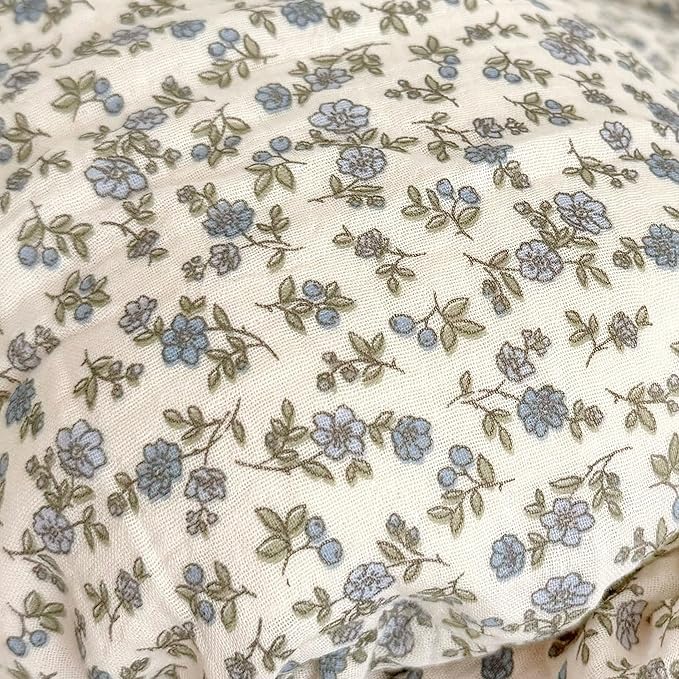 BuLuTu 2 Layers Muslin Cotton Toddler Pillowcase, Shabby Chic Blue Floral Print - Image 3