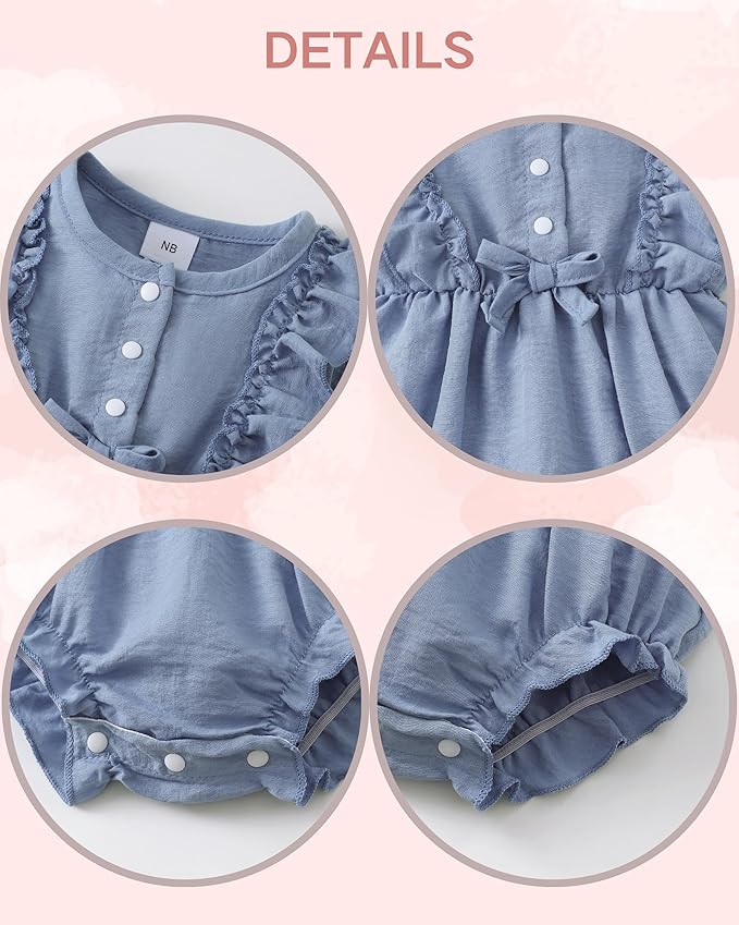 Renotemy Newborn Infant Baby Girl Clothes Rompers Summer Jumpsuits Short Sleeve - Image 3