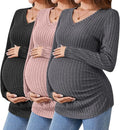 Ficerd 3 Pack Women's Maternity Shirts Ribbed Long Sleeve Pregnancy Tops V Neck by Ficerd