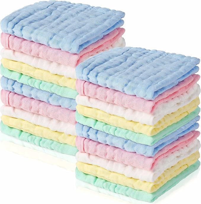 Breling 20 Pcs Baby Muslin Washcloth 12 x 12 Inch 100% Cotton Soft and by Breling