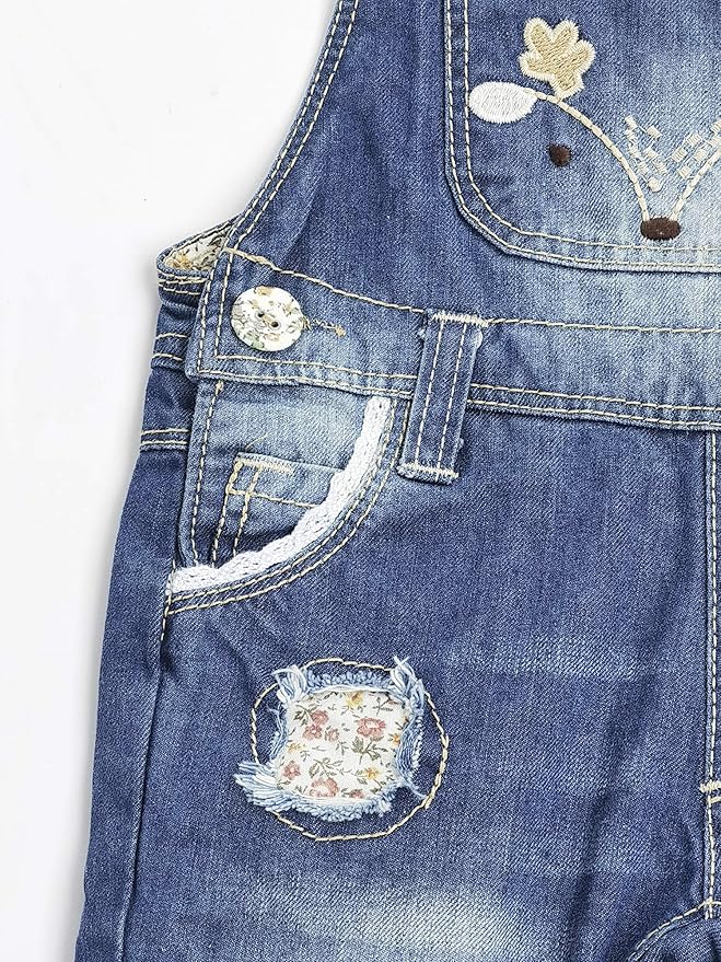 KIDSCOOL SPACE Baby Little Kids Cute Denim Embroidered Fashion Jean Overalls - Image 3