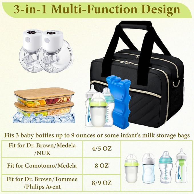 Breastmilk Cooler Bag with Ice Pack, Wearable Breast Pump Storage Bag, - Image 3