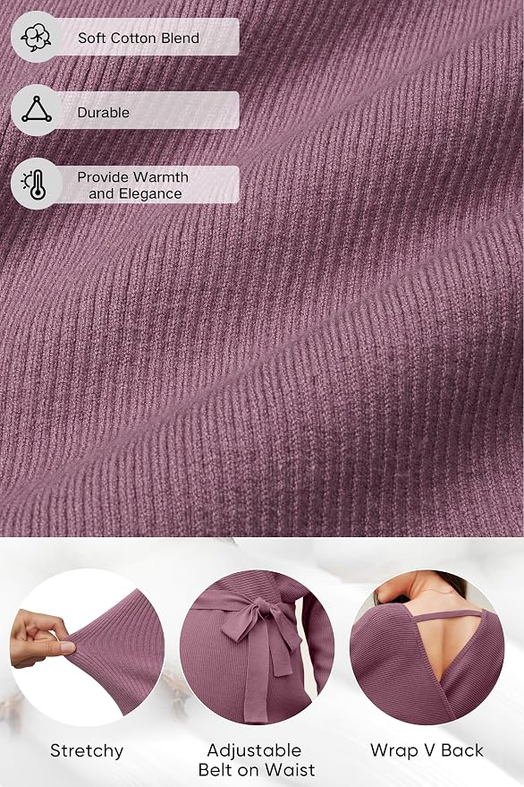 OUGES Womens Soft Cotton Blend Maternity Sweater Wrap V Neck Long Sleeve V Back - Image 2