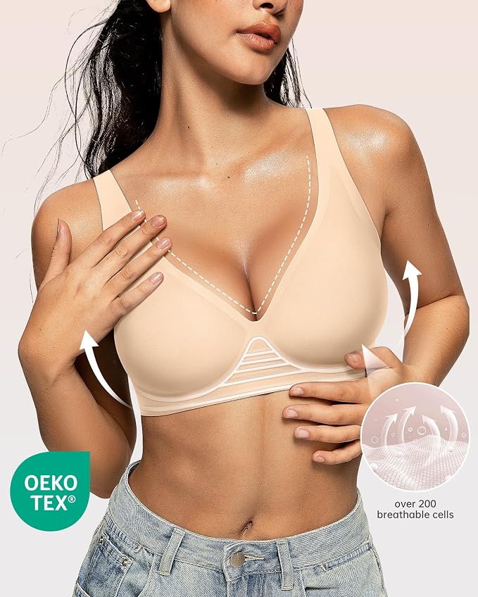 OEAK Womens Deep V Bras Wireless Comfortable Bra Supportive No Underwire Bras - Image 2