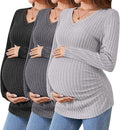 Ficerd 3 Pack Women's Maternity Shirts Ribbed Long Sleeve Pregnancy Tops V Neck by Ficerd