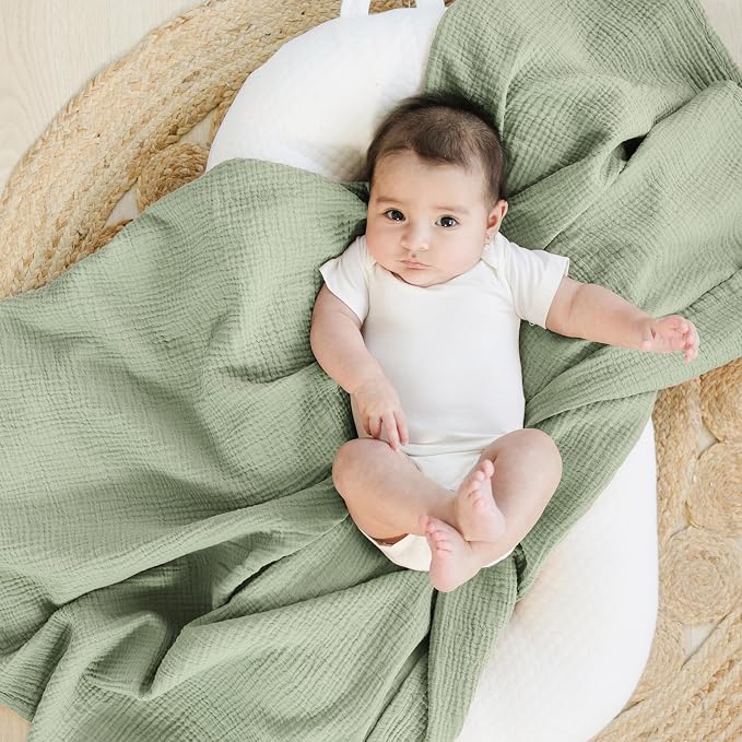 Konssy Muslin Swaddle Blankets for Girls Boys 2 Pack, 100% Cotton Receiving - Image 2