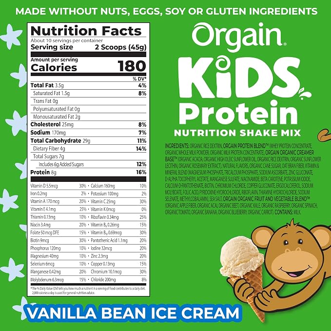 Orgain Kids Protein Powder Shake Mix, Vanilla Bean Ice Cream - 8g Grass-Fed - Image 2