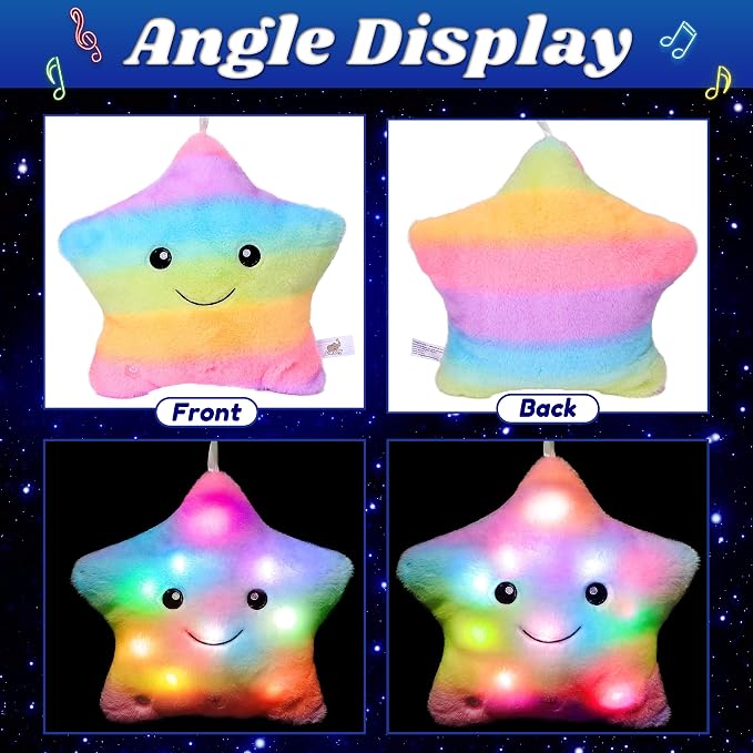 Cuteoy 13" Musical Rainbow Star Plush Pillow Glowing Twinkle Night Light - Image 5