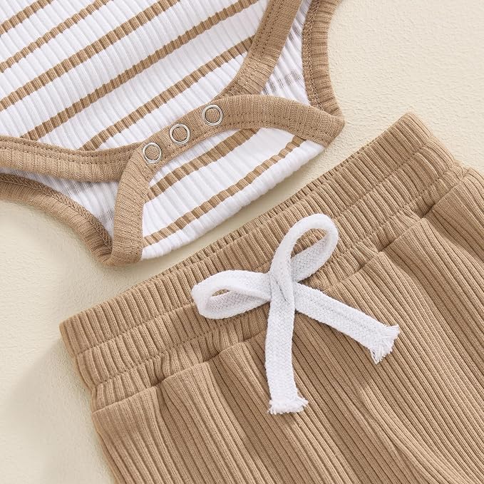 Newborn Baby Boy Girl Clothes Ribbed Knitted Long Sleeve Romper Pants Solid - Image 5