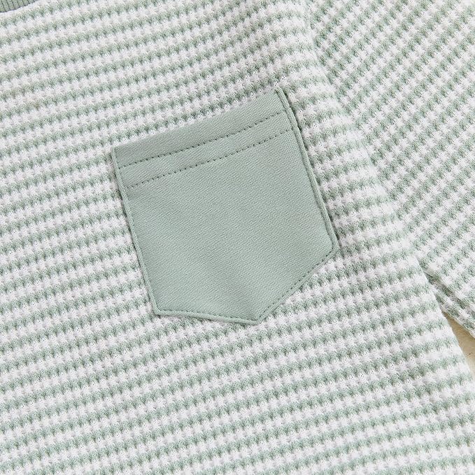 Toddler Baby Boy Fall Clothes Waffle Outfit Long Sleeve Color Blocking - Image 3