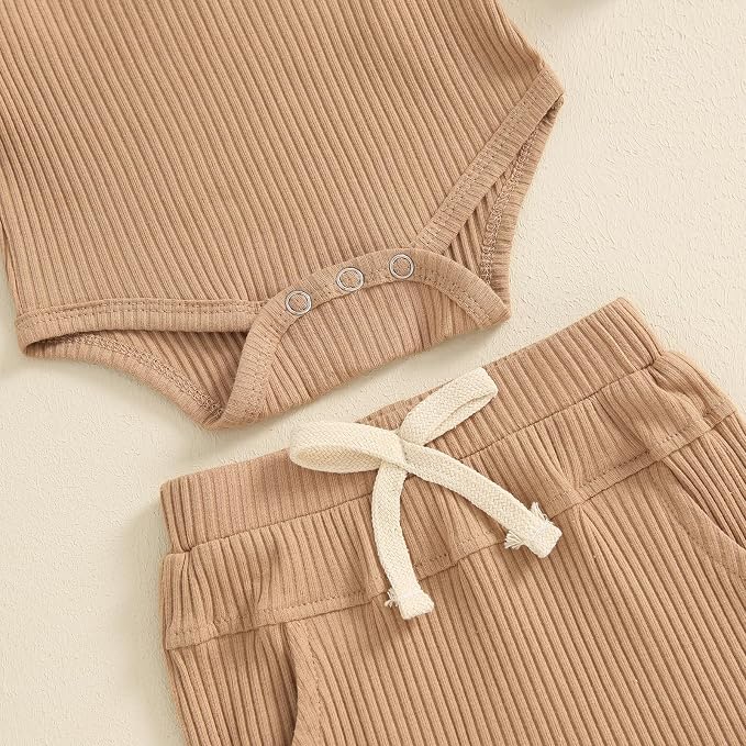 Newborn Baby Boy Girl Clothes Ribbed Knitted Long Sleeve Romper Pants Solid - Image 6