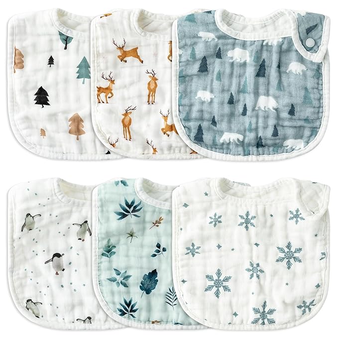 Zainpe 6Pcs Snap Muslin Cotton Baby Bibs Cute Themes Snowflake Penguin Pattern by Zainpe