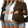 4 Packs Womens Maternity Shirts Long Sleeve Cotton Ribbed Pregnancy Mock Neck by Oakgarden