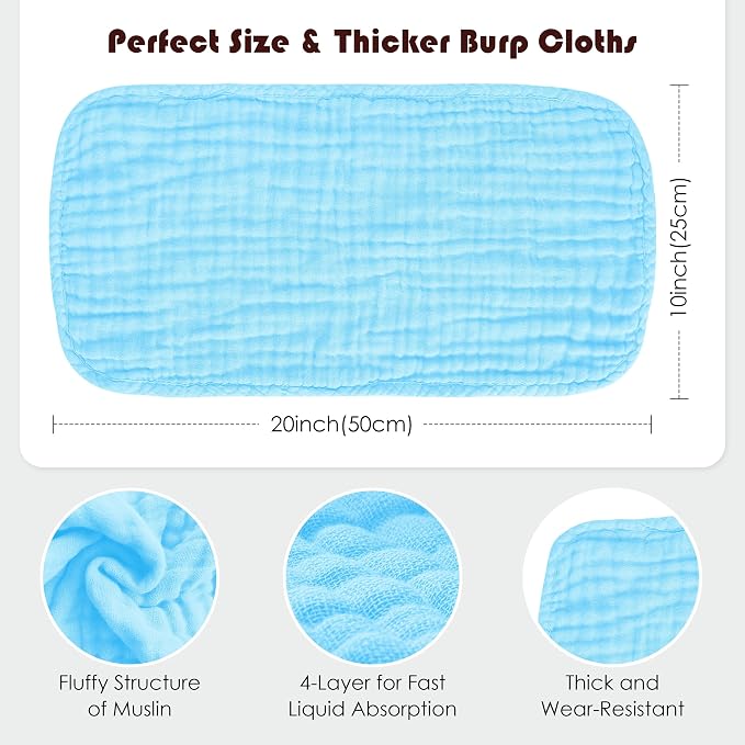 Muslin Burp Cloths 100% Cotton Large 20''x10'' Extra Soft and Absorbent Baby - Image 4
