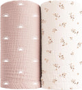Konssy Muslin Swaddle Blankets for Girls Boys, 2 Pack Receiving Baby Blanket by Konssy