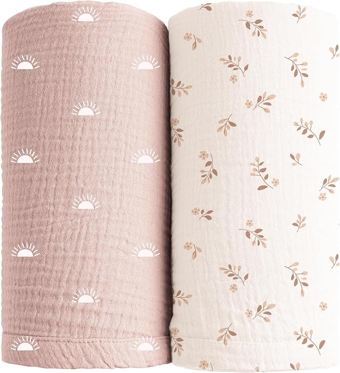 Konssy Muslin Swaddle Blankets for Girls Boys, 2 Pack Receiving Baby Blanket by Konssy
