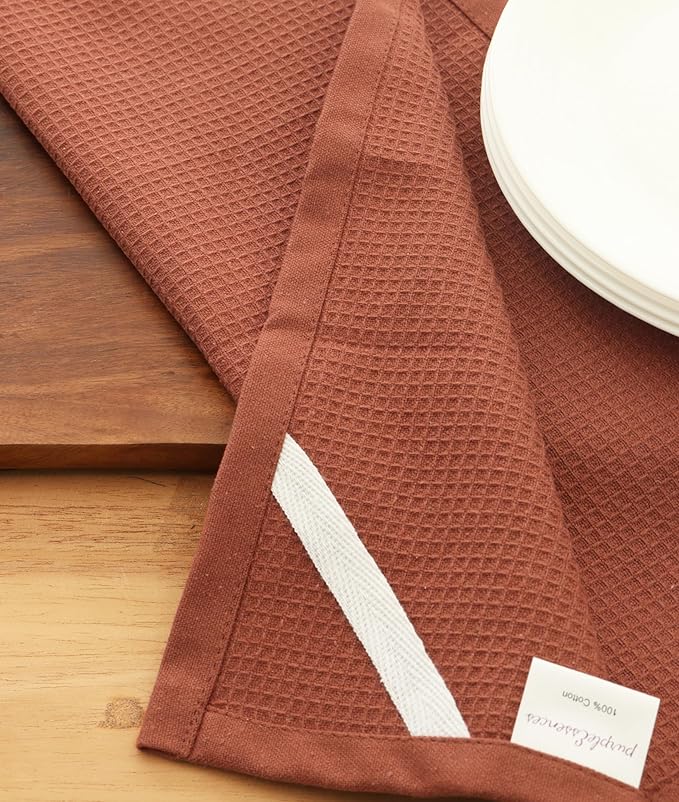 PurpleEssences Rust Waffle Weave Kitchen Towel, 100% Cotton - Image 6