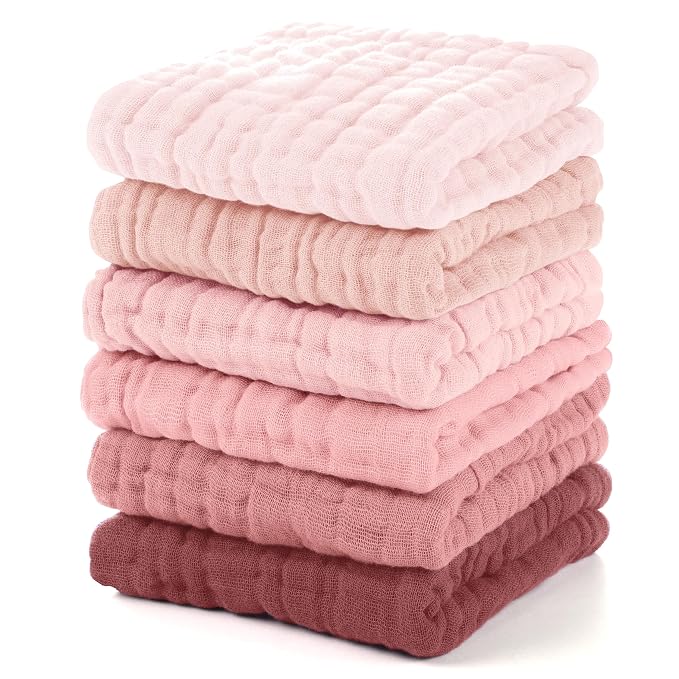Muslin Baby Washcloths 6 Pack, 100% Cotton Wash Cloths by Unnivoll