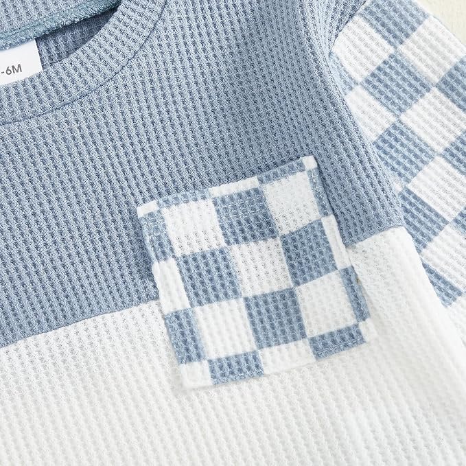 Toddler Baby Boy Fall Clothes Waffle Outfit Long Sleeve Color Blocking - Image 3