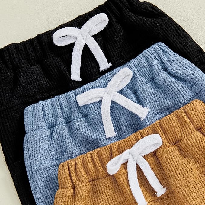 Sejardin Toddler Baby Boy Girl Pants 3 Pack Solid Color Elastic Waist Jogger - Image 6