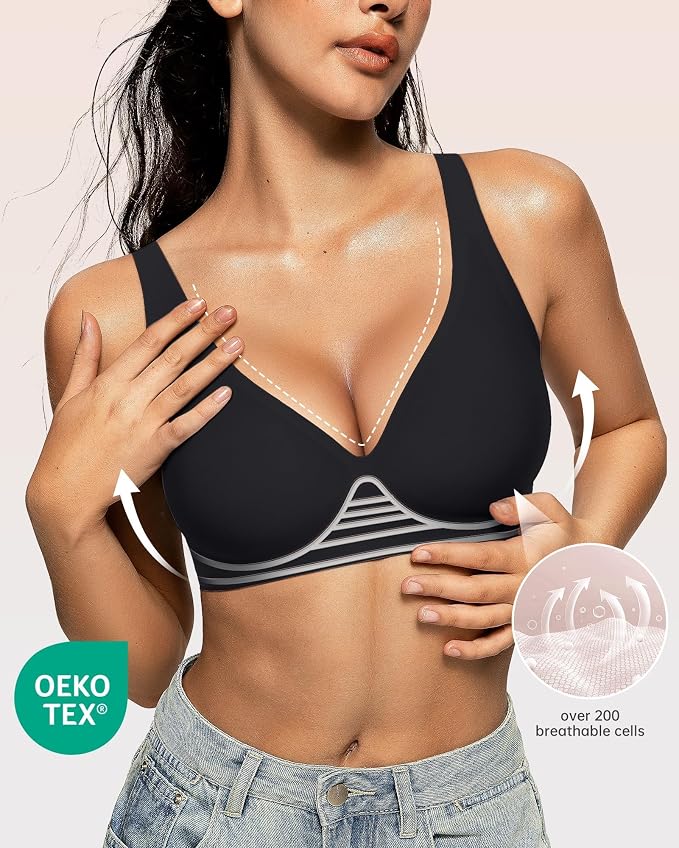 OEAK Womens Deep V Bras Wireless Comfortable Bra Supportive No Underwire Bras - Image 2