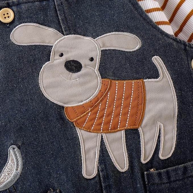 Baby Boy Clothes Fall Winter Outfits Long Sleeve Striped Romper Cute Cartoon - Image 8