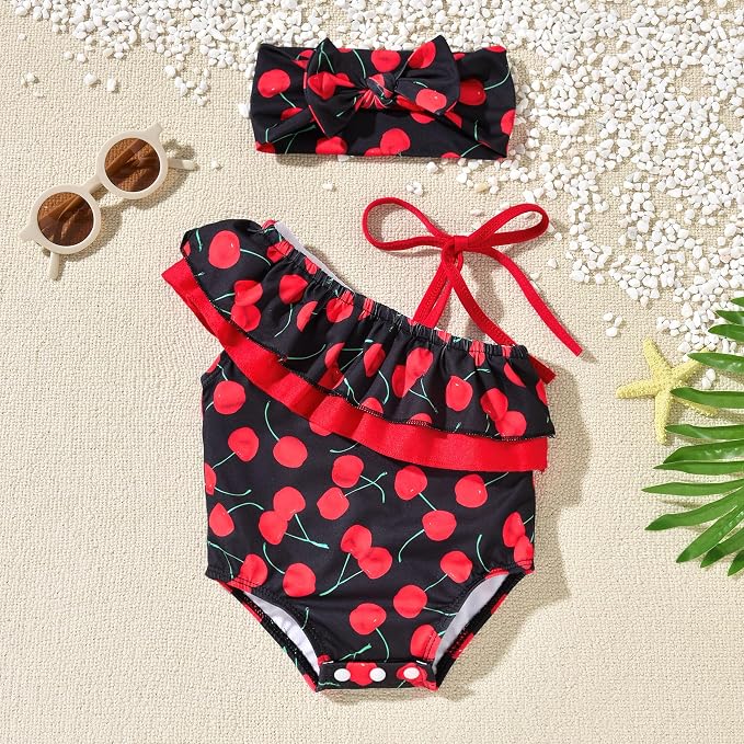 Toddler Baby Girls Ruffles Bikini One Piece Swimsuits Floral Off Shoulder - Image 4